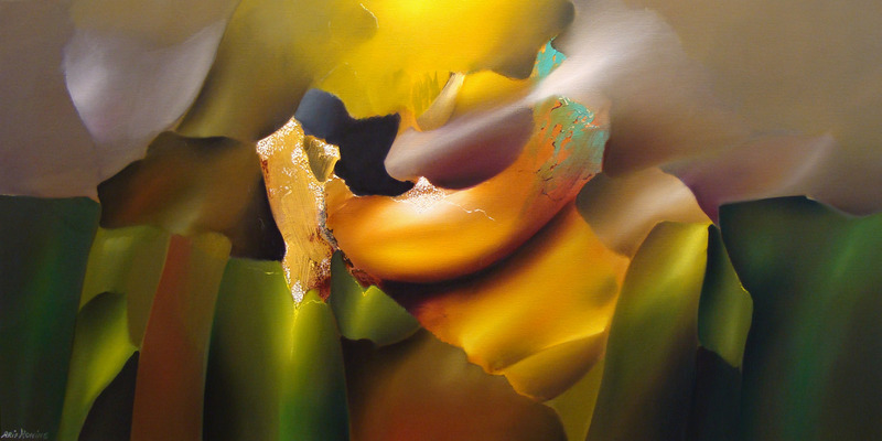 Gouden regen [in groen en geel uitgevoerd olieverfschilderij moderne kleuren