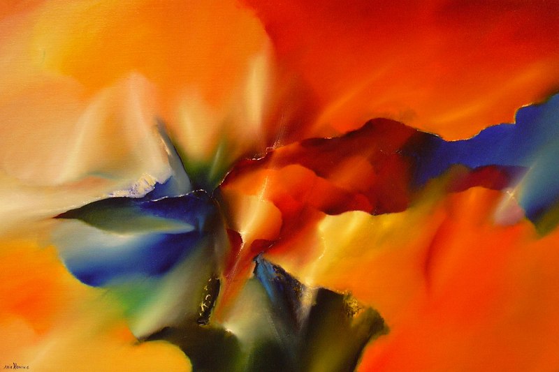 Music vibrations [Mooie rode gele oranje kleuren en tinten in modern abstract bloemenschilderij]