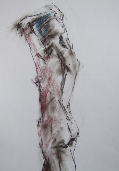 naakt met opgeheven armen