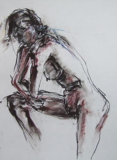 naakt steunend op knie