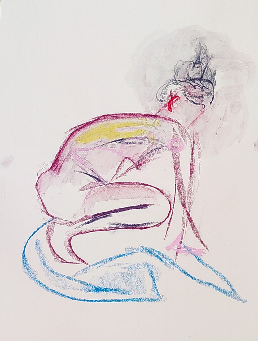 Model op blauwe doek