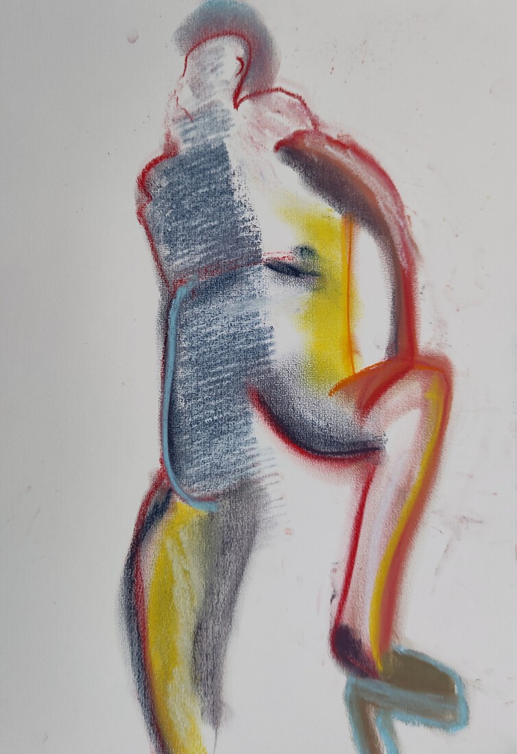 Model met blauwe schoen 