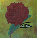 Het thema van deze schilderijen is altijd ogen. in sommige zitten hele gezichten en lichaamsdelen