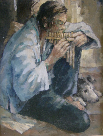 Fluitspeler met hond