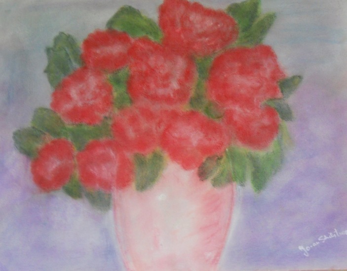 rode rozen in roze vaas