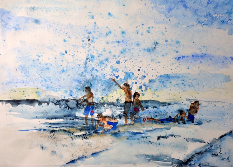 spelende kinderen in het water