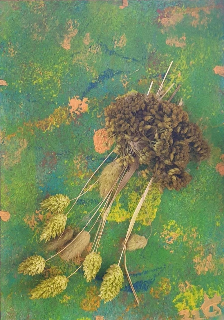 Bloemenschilderij groen/geel