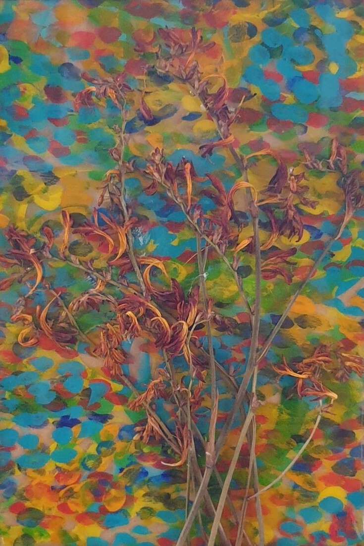 Bloemenschilderij gekleurd rood