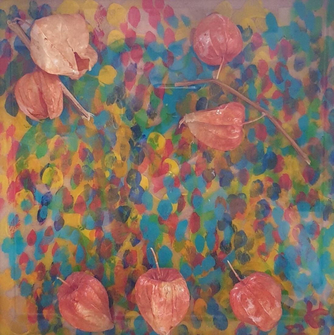 Bloemenschilderij gekleurd oranje