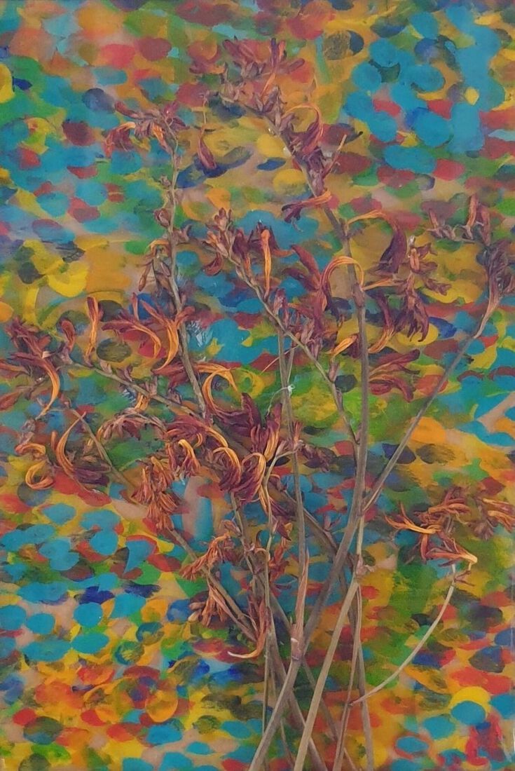 Bloemenschilderij gekleurd rood
