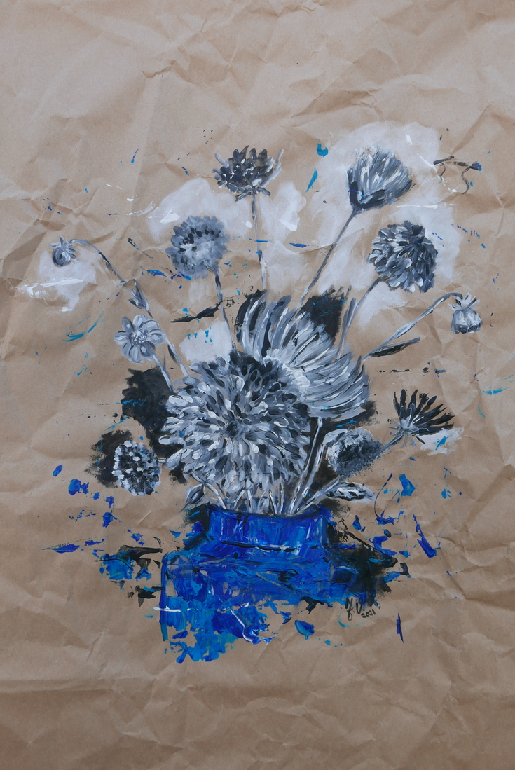 blauwe vaas met......