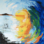 Mijn meeste abstracte schilderijen blijven nog iets figuratiefs houden, zoals te zien op mijn serie Waves