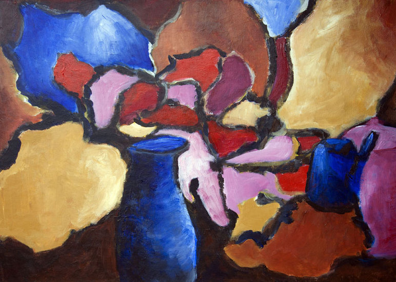 stilleven met blauwe vaas 1