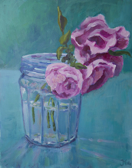 Miniroosjes op een jampot