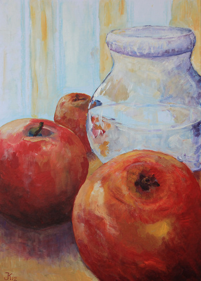 Stilleven met appels en glazenpot