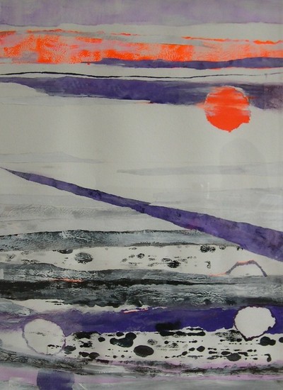 Stil landschap bij ondergaande zon