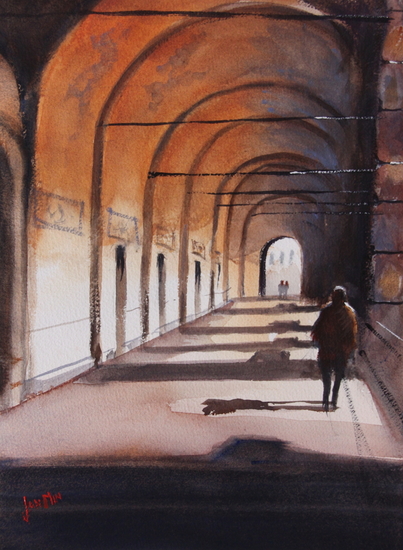 Gallerij in Fabriano,avondlicht