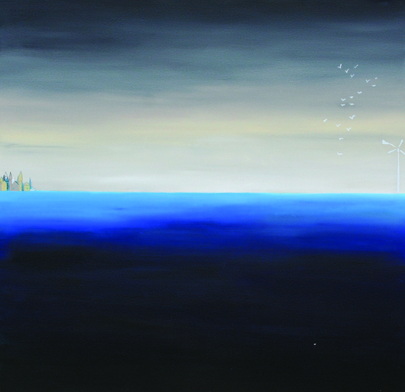 windmolens en huisjes en vogels