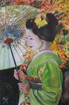 Diverse olieverf en acrylschilderijen van geisha's