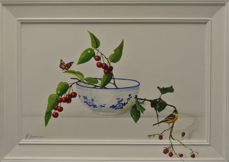 Stilleven met kersen en bramen