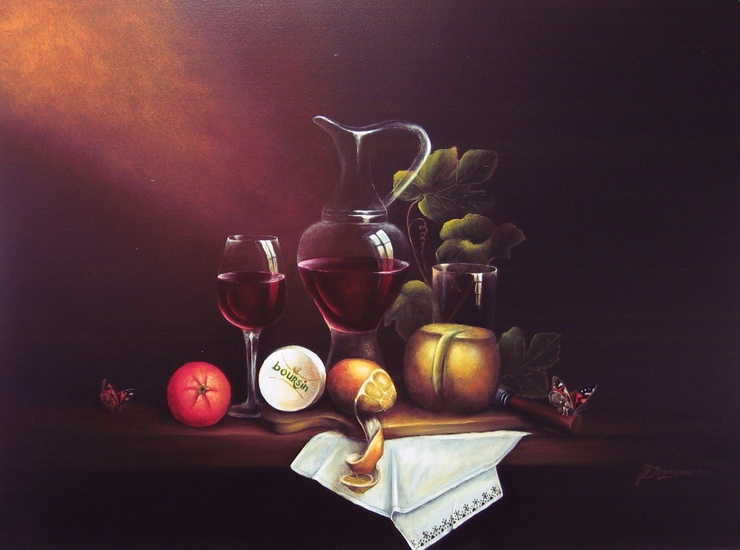 Stilleven met Boursin en wijn