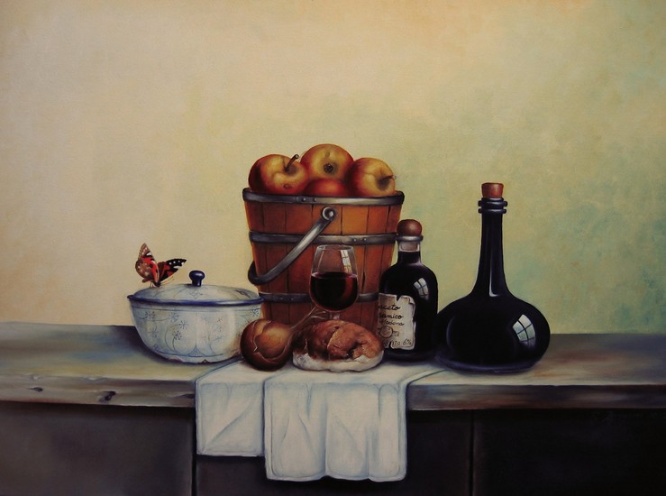 Stilleven met glaasje rode port