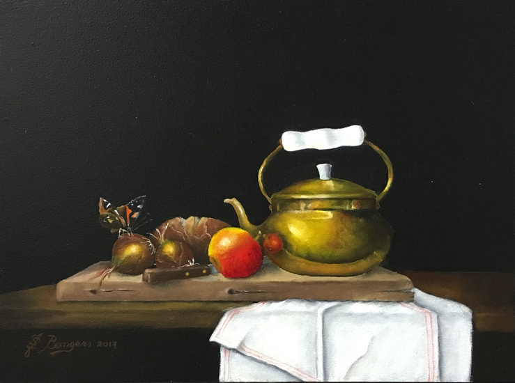 Stilleven: met koperen ketel
