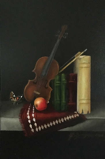 Stilleven: Viool met boeken