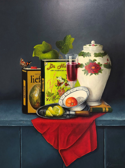 Still live : with books and wine