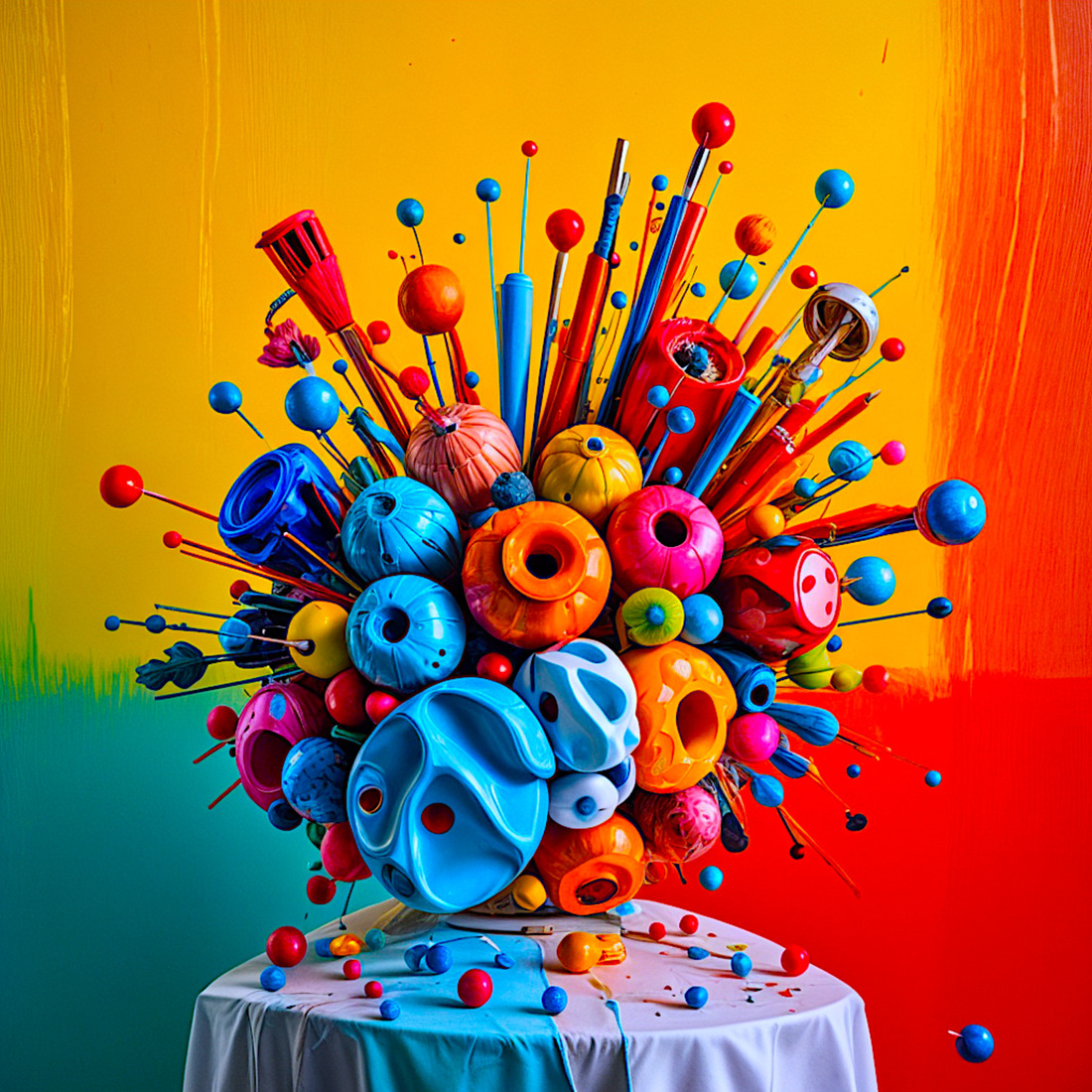 A vibrant, 3D-rendered arrangement 01