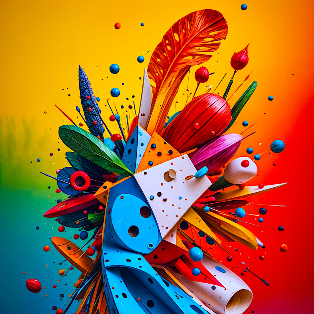 A vibrant, 3D-rendered arrangement 02