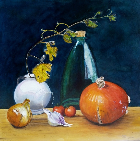 stil life with vases and vegetables