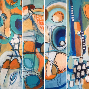 In deze groep is er gewerkt op grijsboard, fsc panelen en canvas boards met acryl. De maten lopen van 20 x 20 tot 21x29,7 cm (A4 formaat). Veel werken zijn onderdeel van kleine series van 3 of 4. Ieder met een eigen kleur schema of energetische structuur. 

Bij sommige werken is ook structuur wezenlijk onderdeel van het werk.