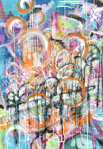 Grotere doeken met abstracte voorstelling