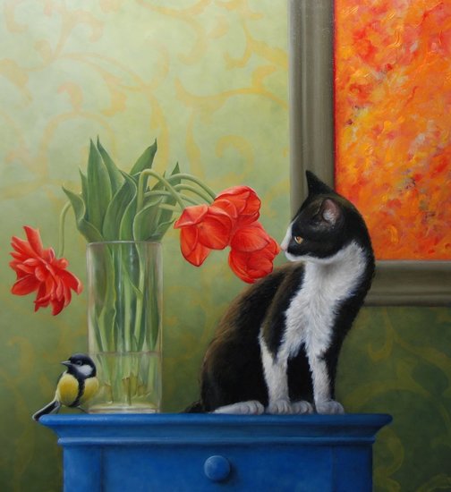 poes met tulpen