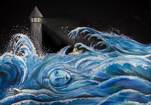 Schilderijn in acrylverf. Vaak surrealistisch, geïnspireerd op mythologieën