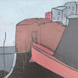 kleine kunstwerkjes, collages of mixed media (verf, krijt, oostindische inkt)