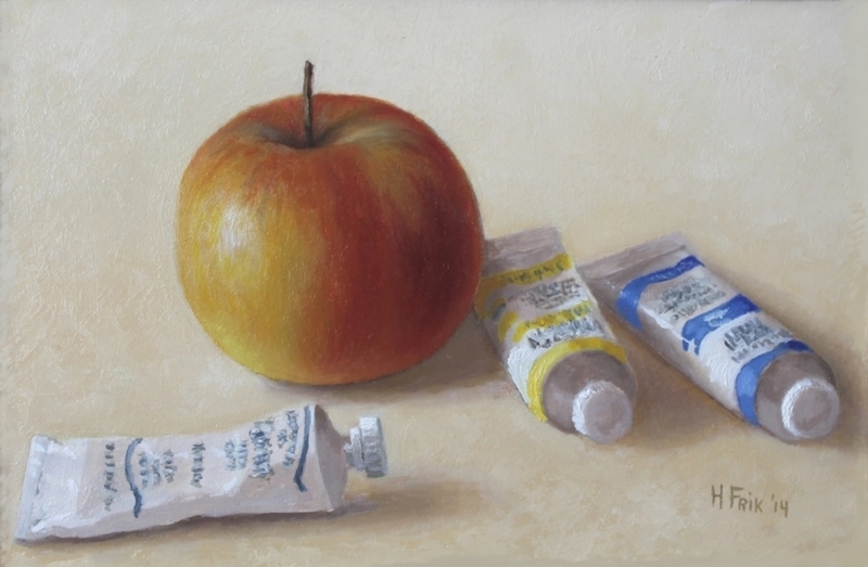 Appel met verftubetjes