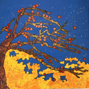 Collages van monoprints op rijstpapier, acryl en inkt