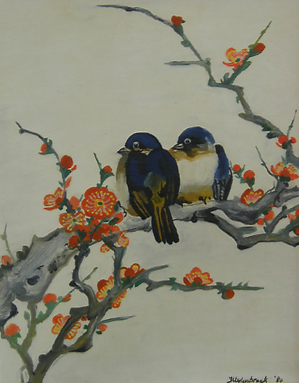 Vogels met lotusbloemen