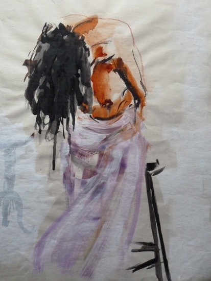 vrouw op kruk verkocht