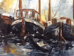 Havens,schepen, zeilende schepen, voor anker liggende schepen, hier maak ik schetsen van en verwerk dit later in een schilderij in mijn atelier.