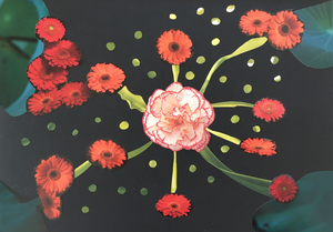 Collages waarin afbeeldingen van bloemen zijn verwerkt.
