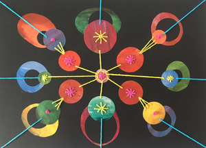 Collages van papier met draad