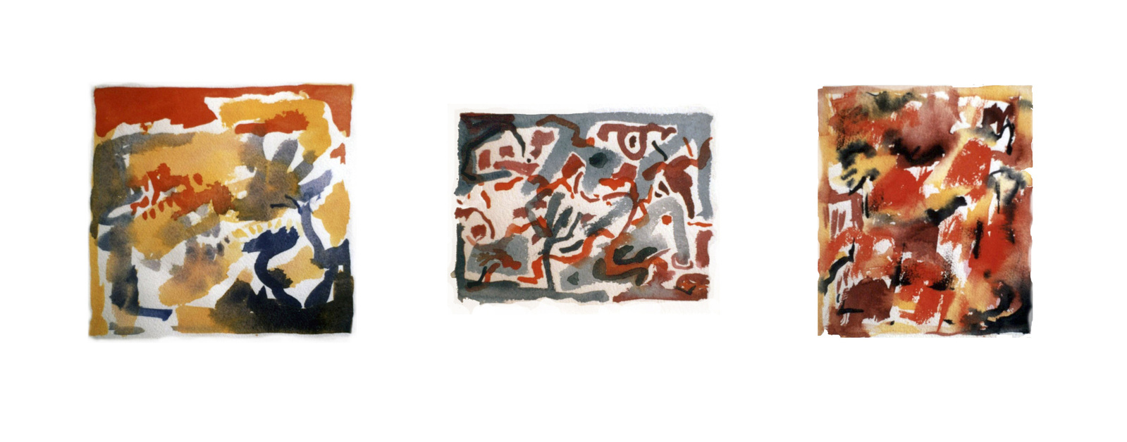 3 kleine aquarellen uit 'de tuin', plm 10 - 13 cm elk