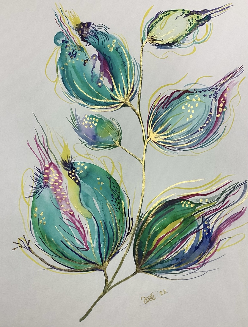 Bloemen met goudverf