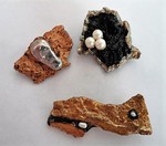 Mooie stukjes schors gevormd door de natuur gedecoreerd met parels en zilver