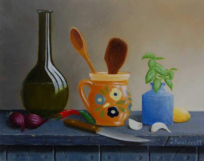 Fles mes en basilicum