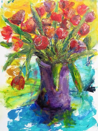 TULIPS IN A PURPLE VASE
