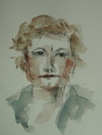 zelfportret uitgevoerd in potlood en aquarel